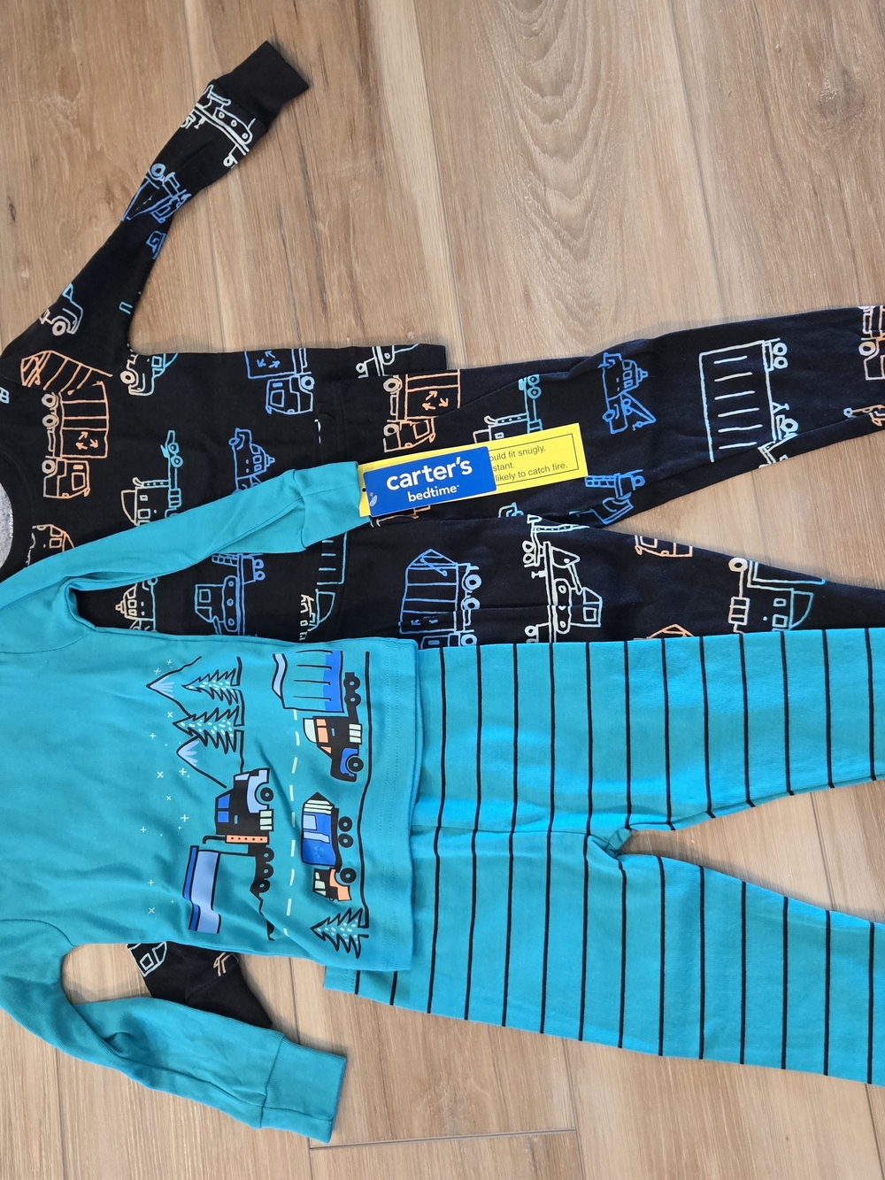 Carter's Kids One-Piece Pajama Set - Teal & Black Truck Print